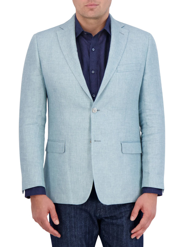 Man wearing light blue sport coat