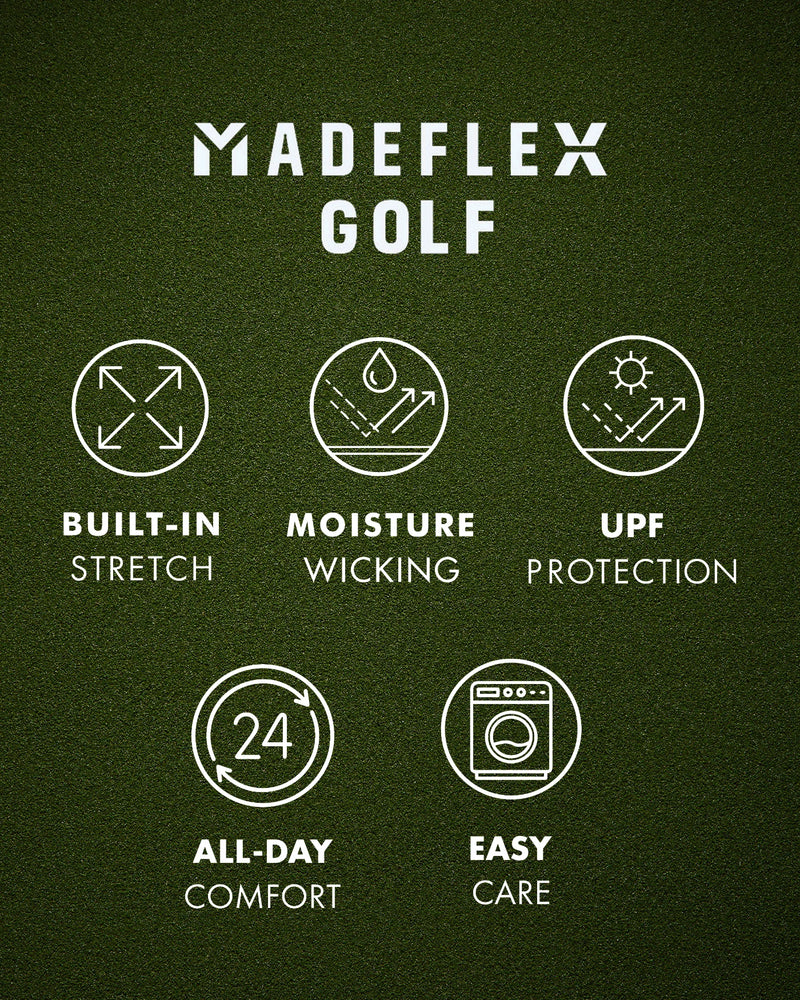 Madeflex Golf product features on a green background