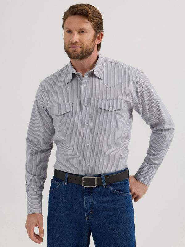 WRANGLER GREY PEARL SNAP STRIPED SHIRT 