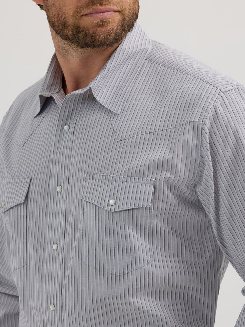 WRANGLER GREY PEARL SNAP STRIPED SHIRT 