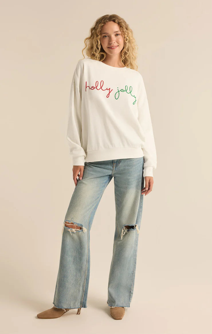 Z Supply Holly Crewneck Embroidered Sweatshirt