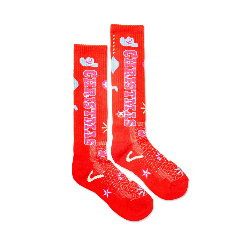 Lucky Chuck Cowgirl Christmas Red Performance Socks