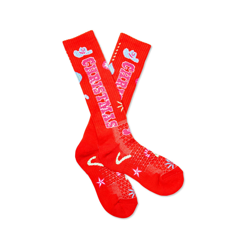 Lucky Chuck Cowgirl Christmas Red Performance Socks