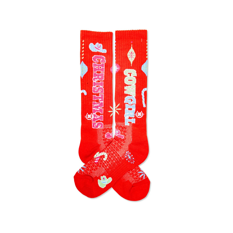 Lucky Chuck Cowgirl Christmas Red Performance Socks