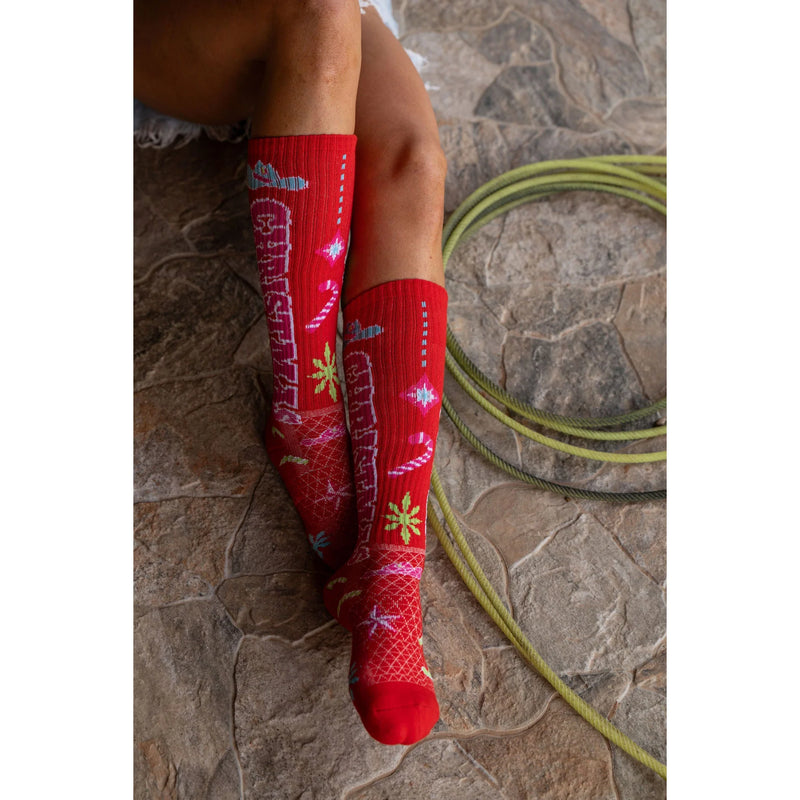 Lucky Chuck Cowgirl Christmas Red Performance Socks