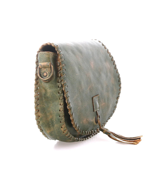 Green leather pouch with a zipper on a white background