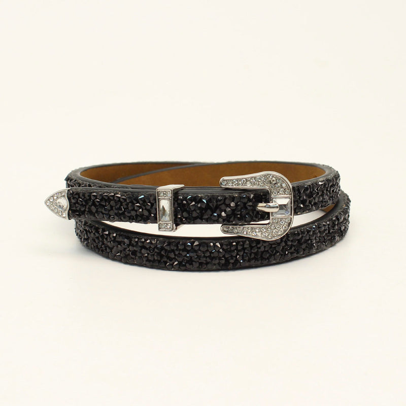 HATBAND 3D RHINESTONES 3 PIECE BUCKLE SET BLACK
