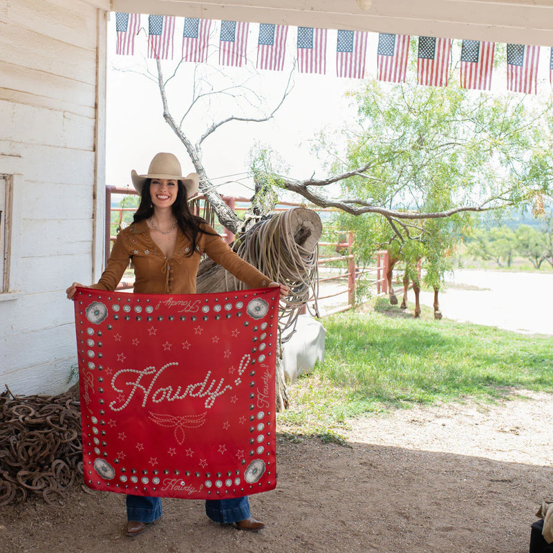 HOWDY RED LONG AND TALL 35X35 SCARF