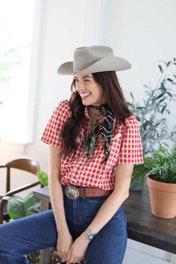 HOWDY HANNY GINGHAM SHORT SLEEVE BLOUSE 