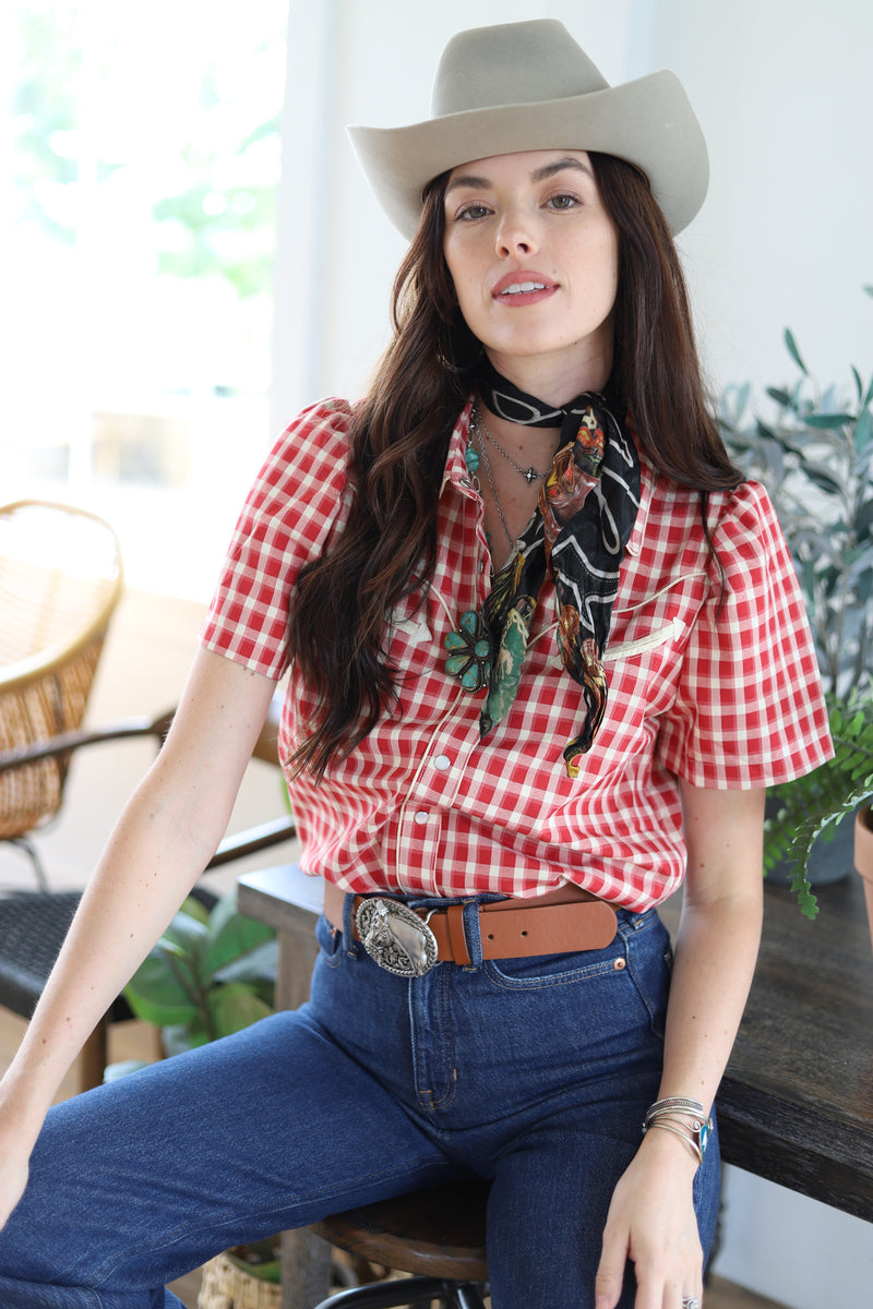 HOWDY HANNY GINGHAM SHORT SLEEVE BLOUSE 