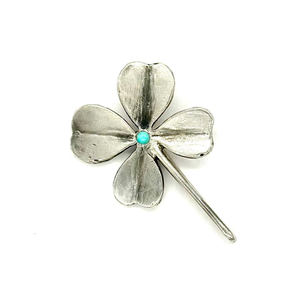 Sterling Silver Clover With Turquoise Dot Hat Token