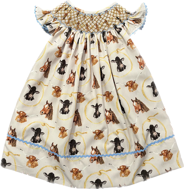 BOOTS & BOWS SMOCKING CO. GIRLS RANCH RODEO DRESS