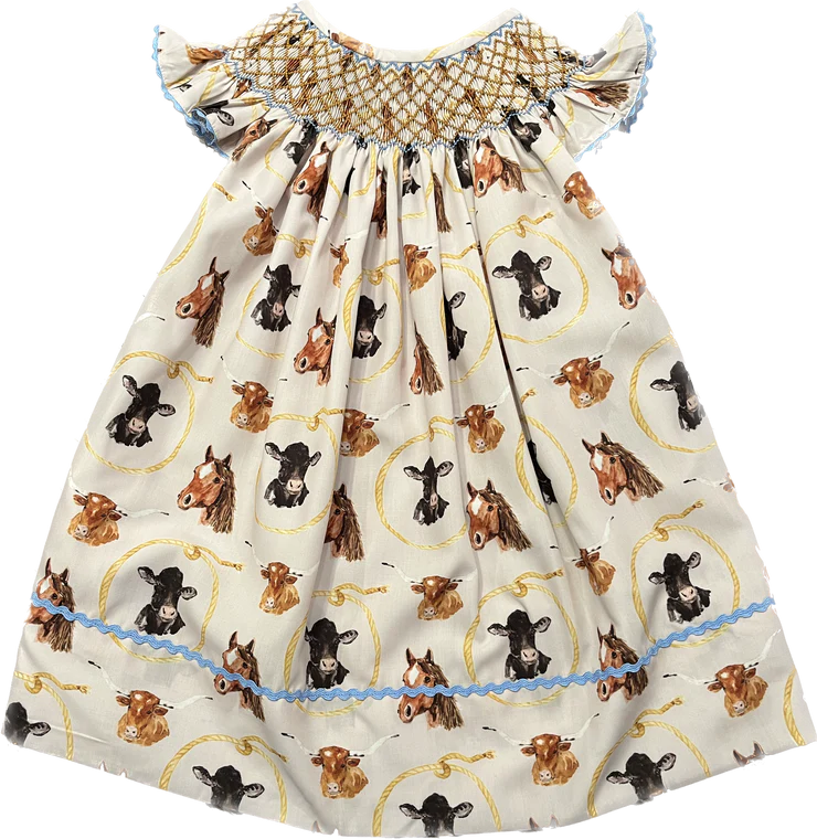 BOOTS & BOWS SMOCKING CO. GIRLS RANCH RODEO DRESS