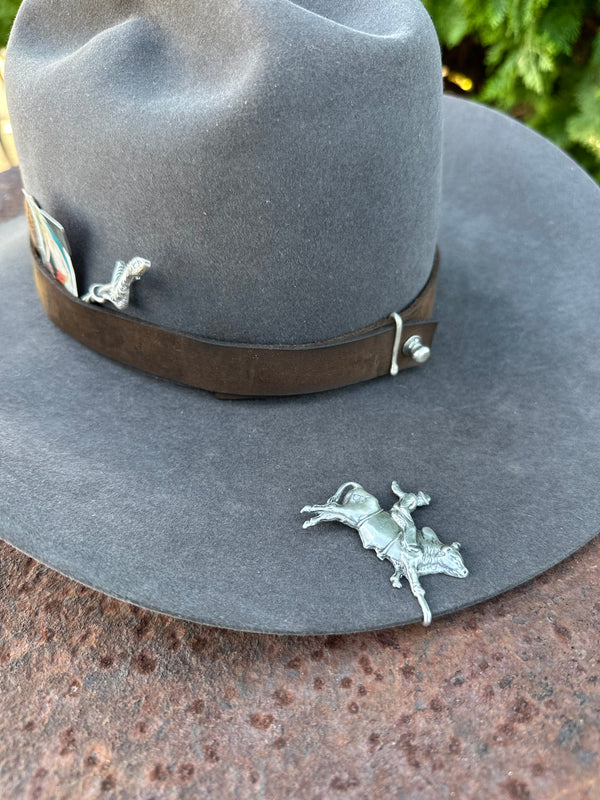 Sterling Silver Bucking Bull Rider Hat Token