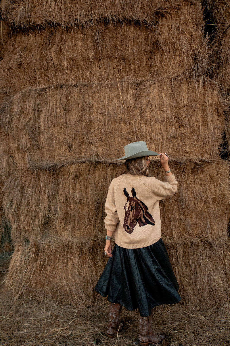 PINK PINEAPPLE VARSITY CHUNKY HORSE CARDIGAN 