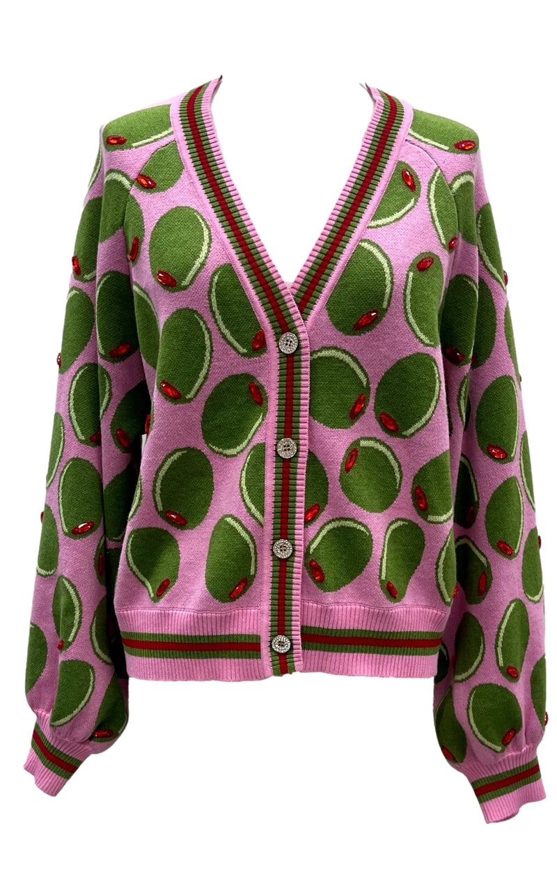 QUEEN OF SPARKLES OLIVES CARDIGAN