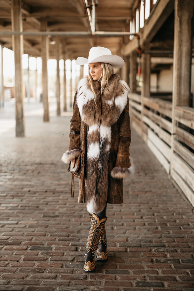 HOSS COUTURE LONG LAMB AND FINLAND RACCOON COAT