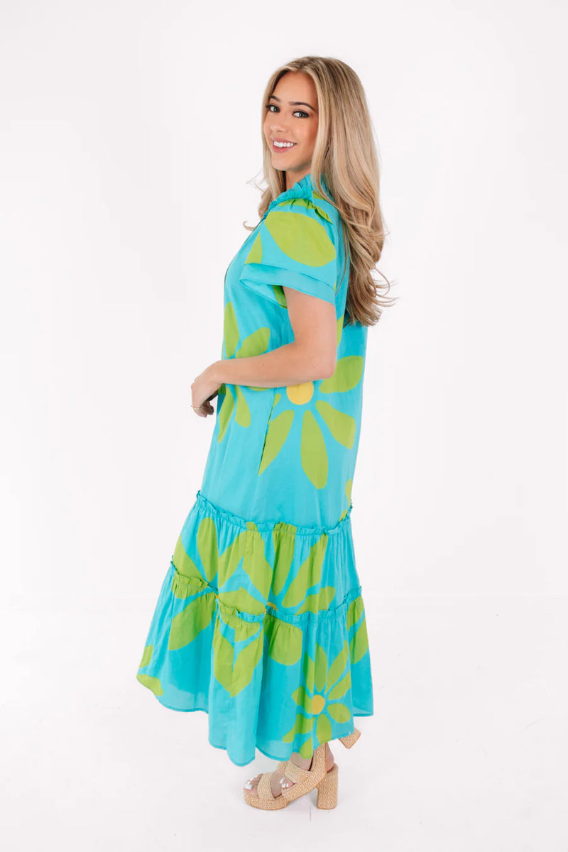 J.MARIE INDI MIDI RUFFLE SLEEVE DRESS