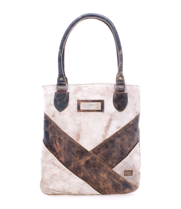 Handbag with brown and beige design on a white background