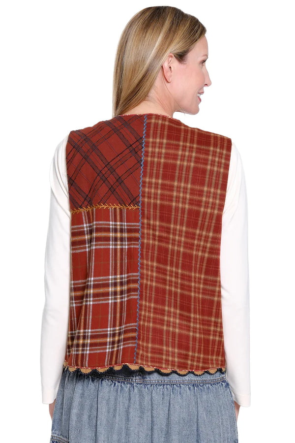 John Mark Embroidered Velvet Vest - Terracotta