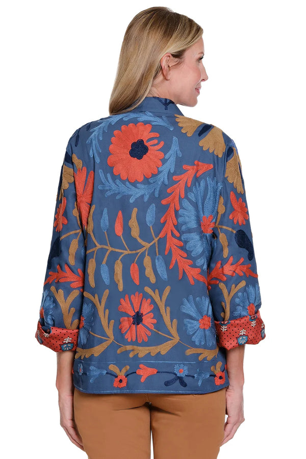 John Mark Embroidered Oversized Jacket - Blue