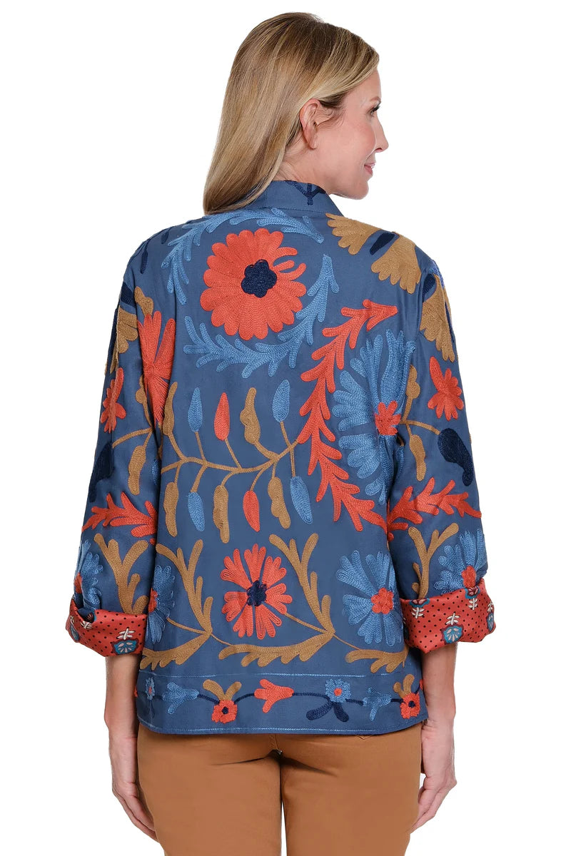 John Mark Embroidered Oversized Jacket - Blue