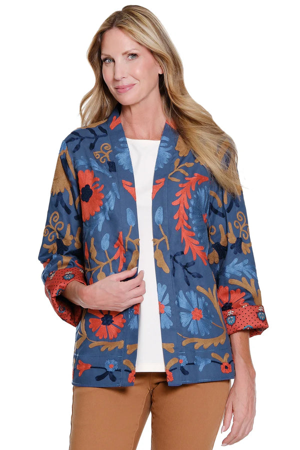 John Mark Embroidered Oversized Jacket - Blue