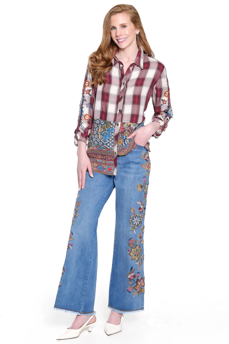 John Mark Embroidered Wide Leg Pant - Denim