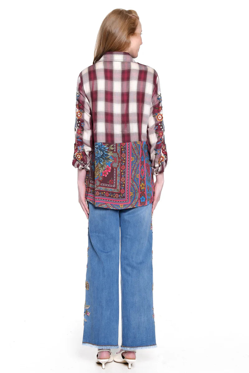 John Mark Embroidered Wide Leg Pant - Denim