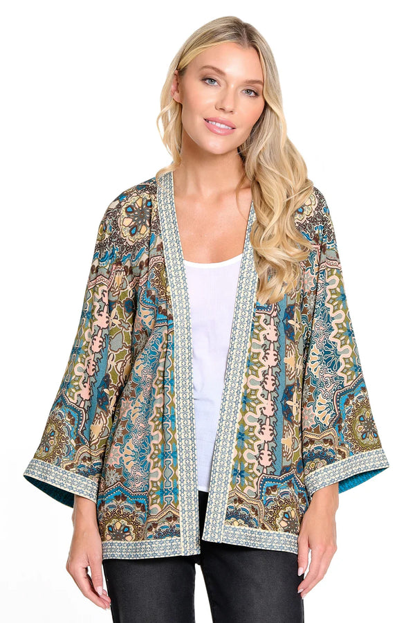 John Mark Hi Low Kimono w/ Embroidered Details - Medallion Multi