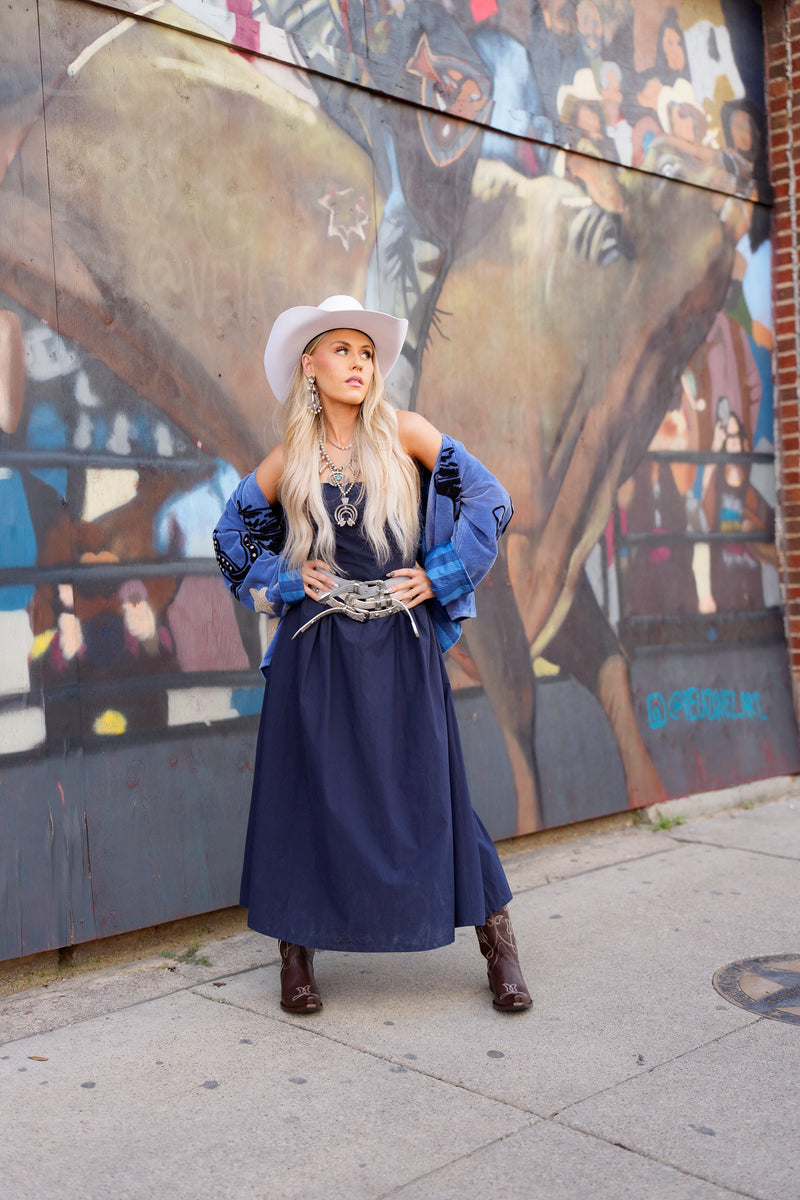 denim gypsy dress Denim Gypsy Festival Dress With Thai Sequin Elephant Motif, Indian  Embroideries and Pom-poms