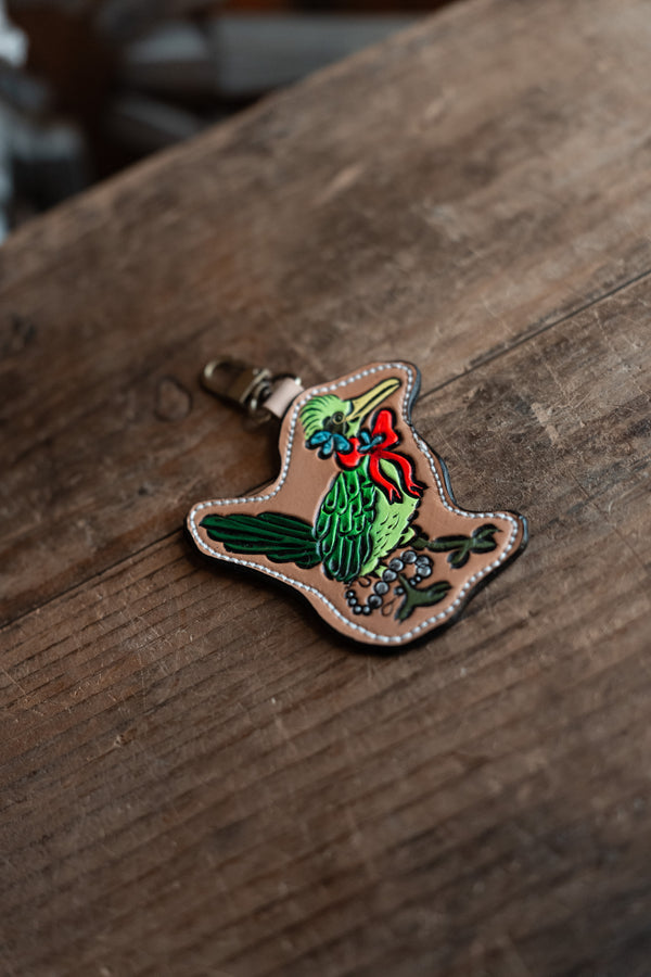 JRW Leather Green Roadrunner Red Bow Bag Charm 