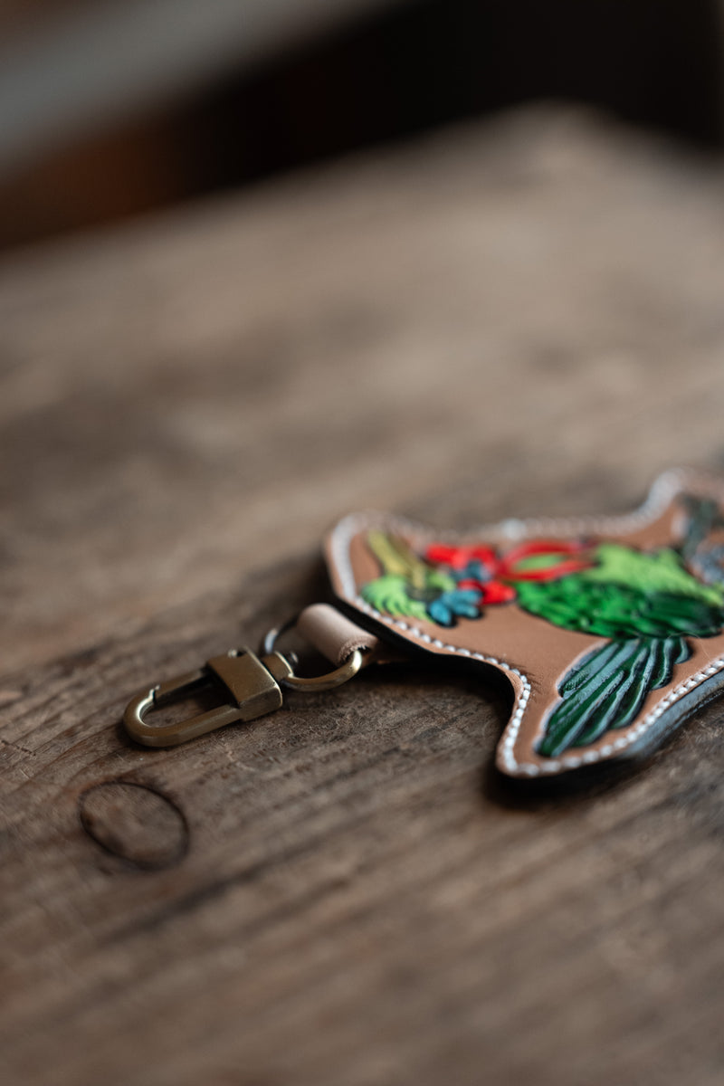 JRW Leather Green Roadrunner Red Bow Bag Charm 