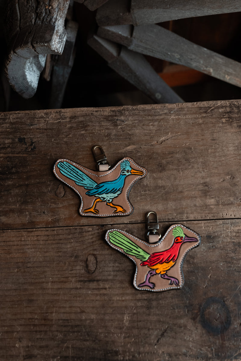 JRW Leather Roadrunner Green Red and Orange Bag Charm 