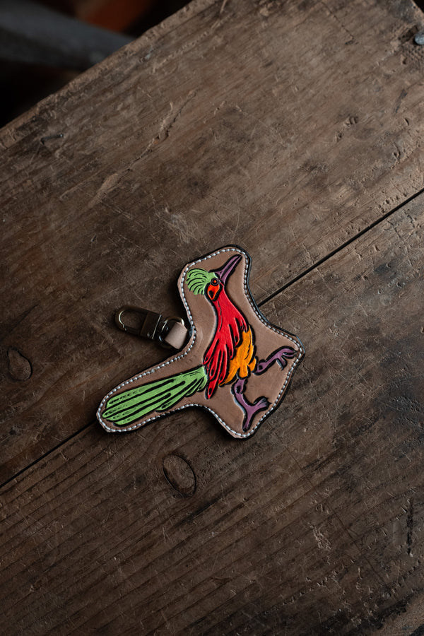 JRW Leather Roadrunner Green Red and Orange Bag Charm 