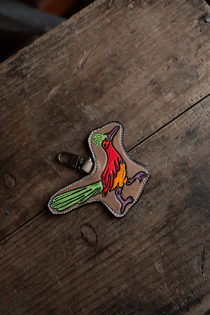 JRW Leather Roadrunner Green Red and Orange Bag Charm 