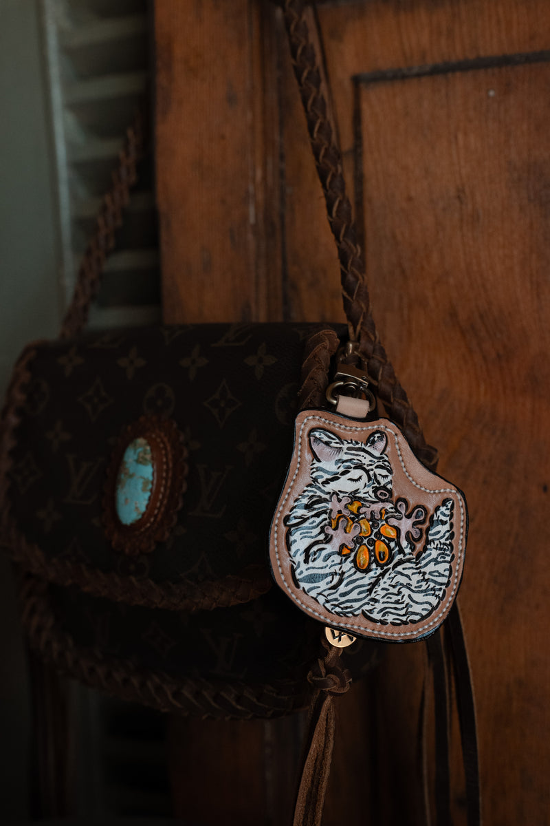 JRW Leather Zebra Raccoon Bag Charm 