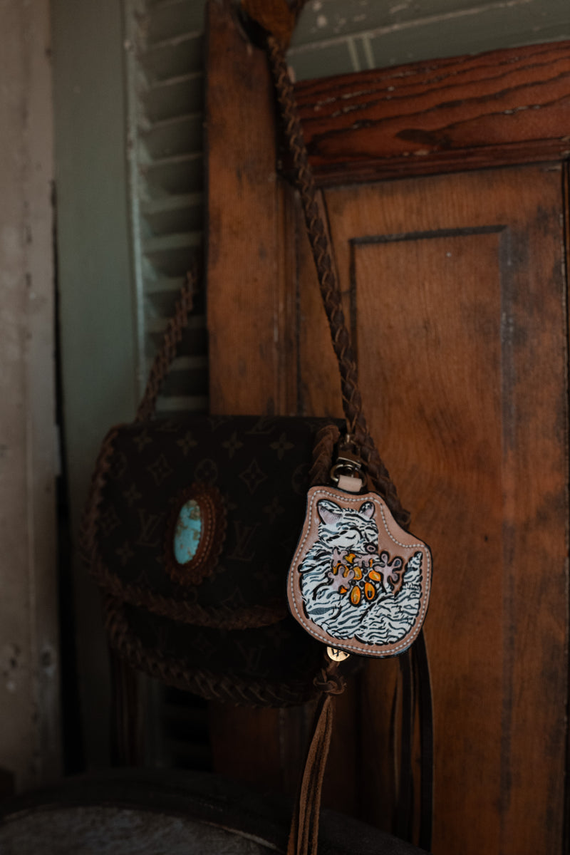 JRW Leather Zebra Raccoon Bag Charm 