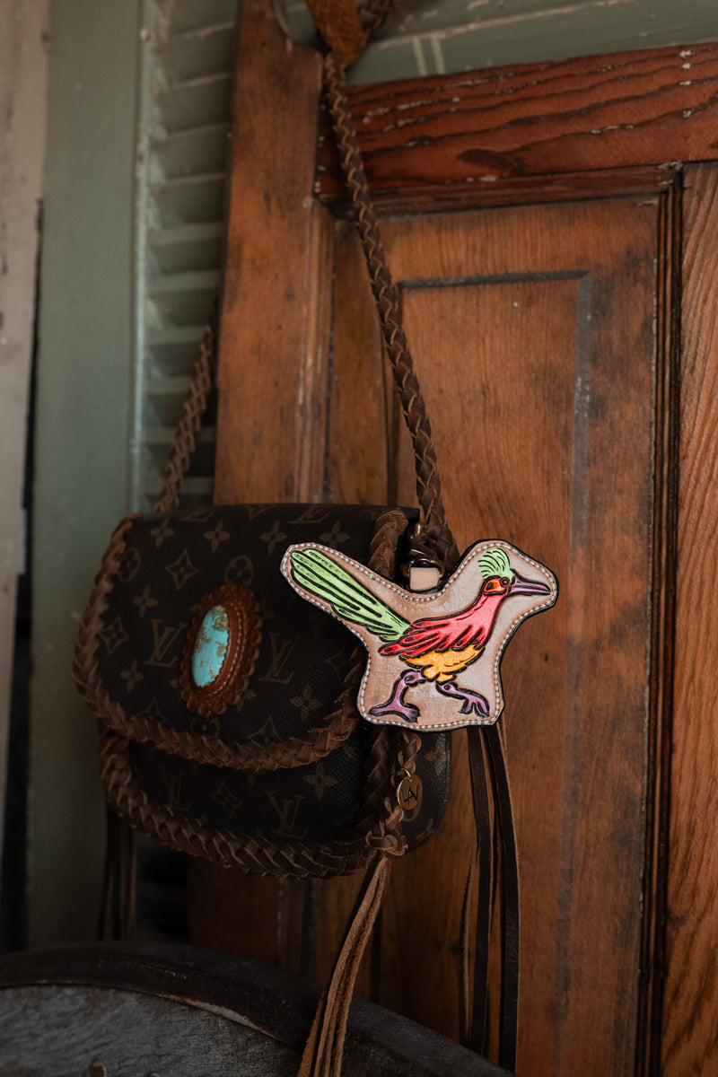 JRW Leather Roadrunner Green Red and Orange Bag Charm 