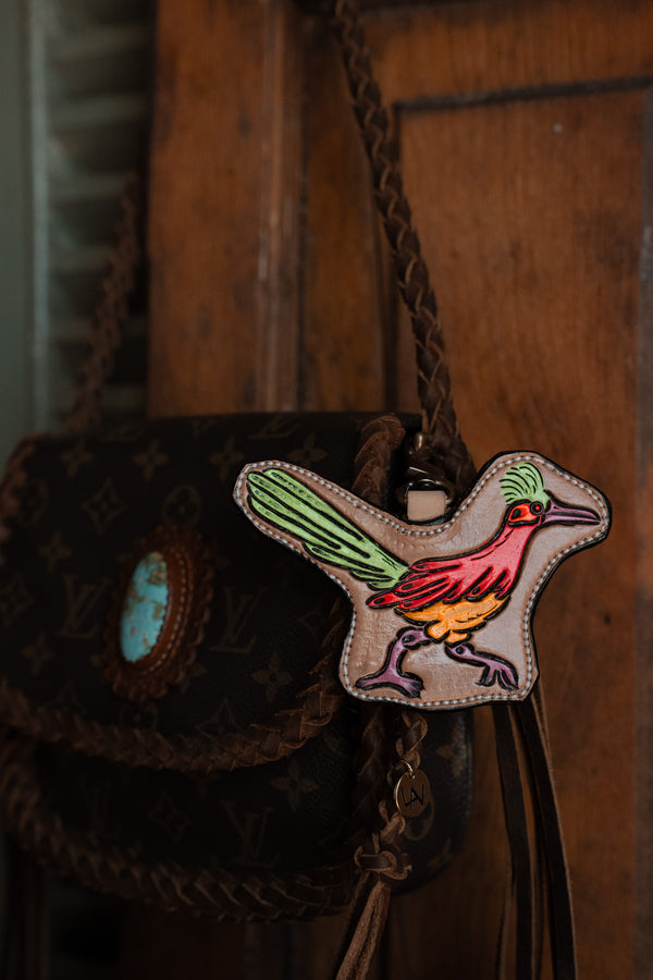 JRW Leather Roadrunner Green Red and Orange Bag Charm 