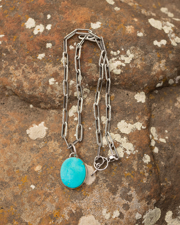 Hallett Peak Manassa Turquoise Oval Handmade Chain Necklace