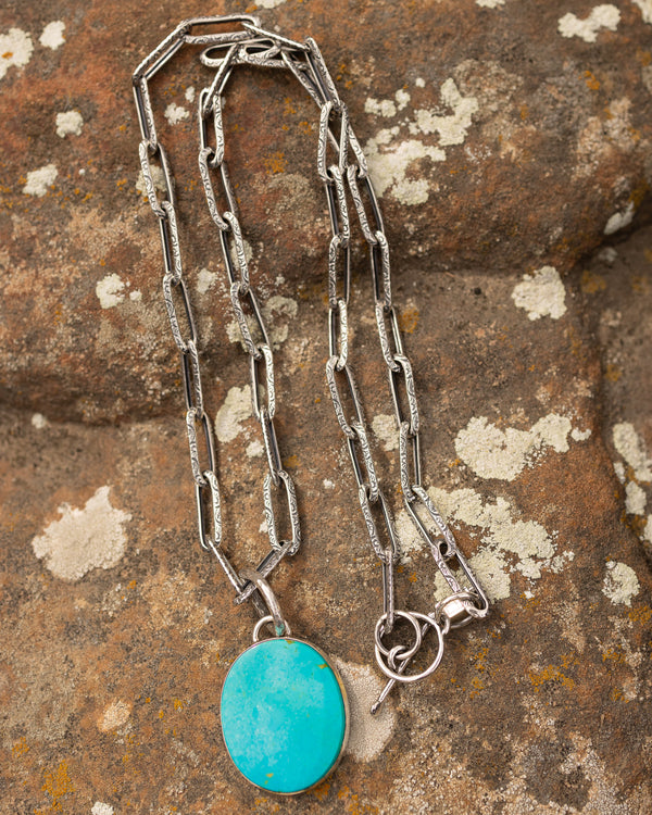 Hallett Peak Manassa Turquoise Oval Handmade Chain Necklace