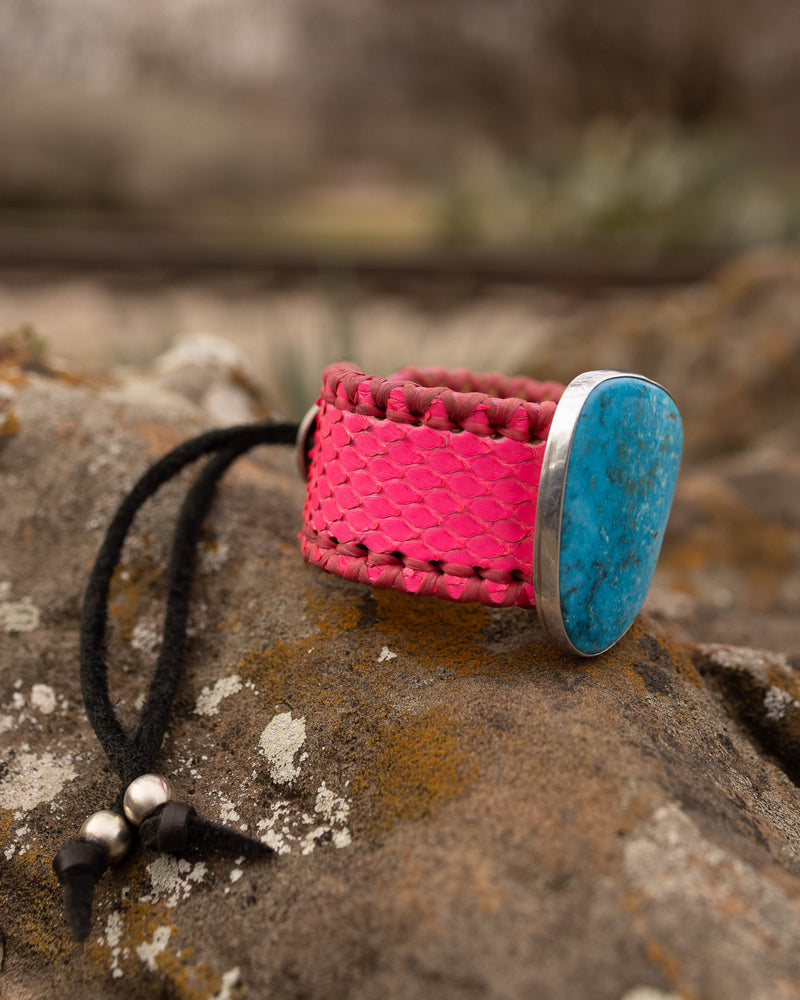 Hallett Peak Pink Python Turquoise Sterling Silver Cuff