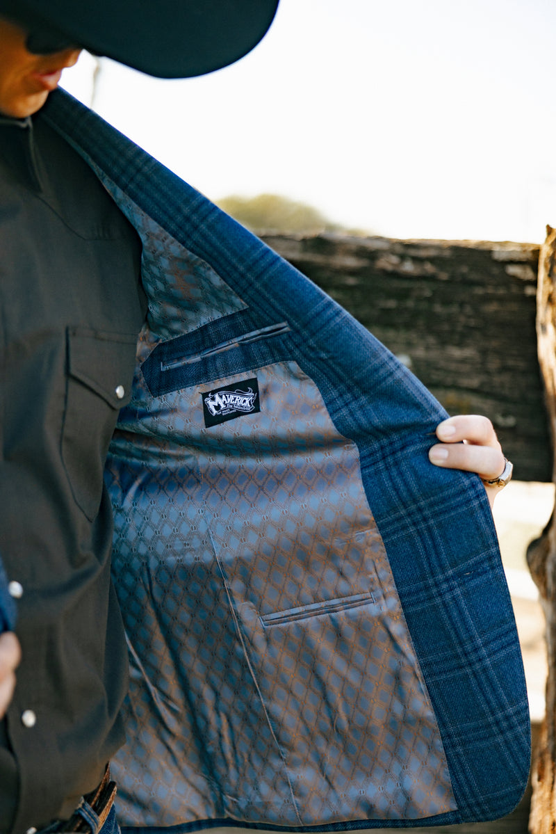 Maverick Exclusive Blue Brown Window Sport Coat 