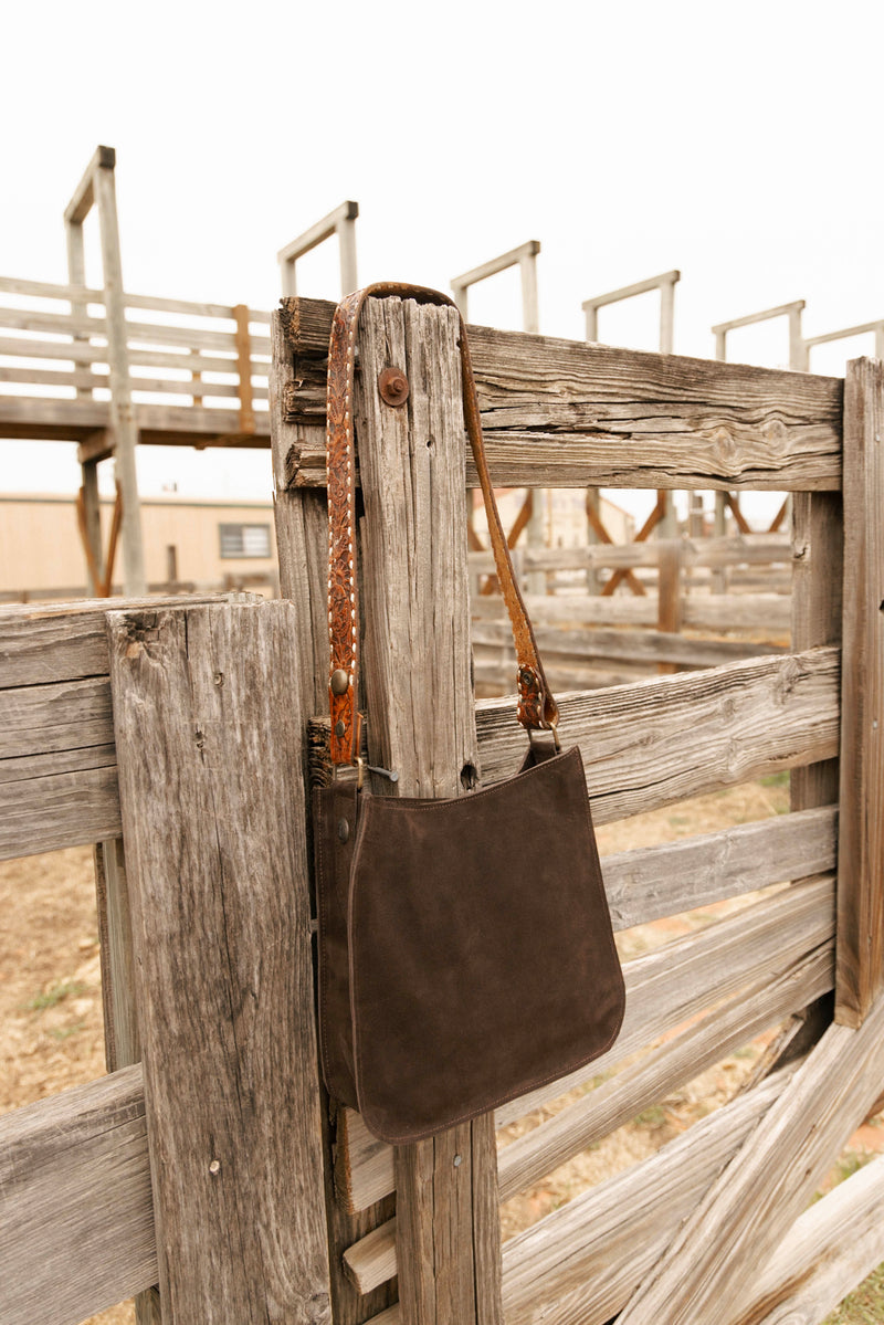 Two Bar West Wyoming Suede Brown Long Strap Bag 