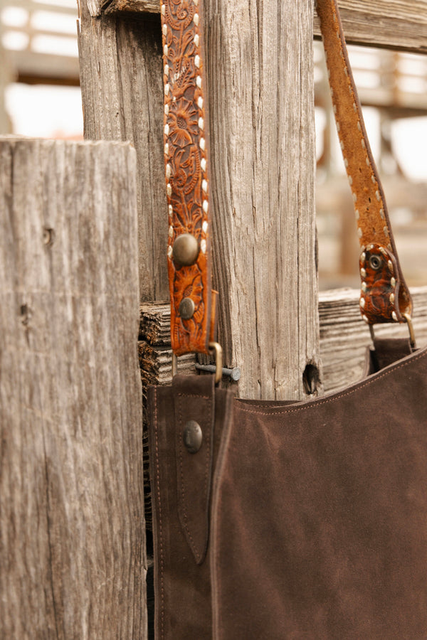 Two Bar West Wyoming Suede Brown Long Strap Bag 