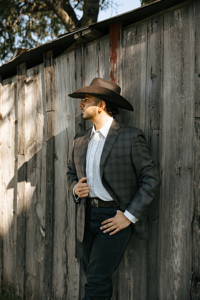 Byron Plaid Wool Grey and Rust Sport Coat