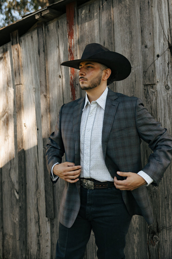 Byron Plaid Wool Grey and Rust Sport Coat