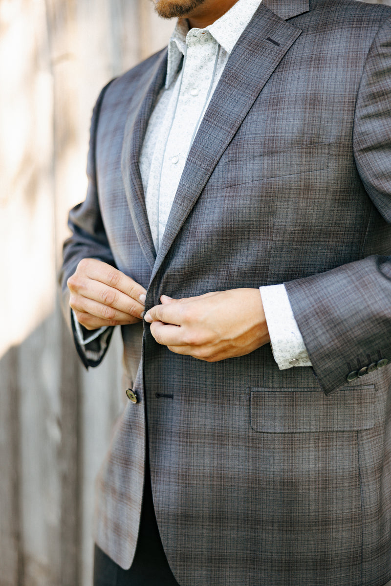 Byron Plaid Wool Grey and Rust Sport Coat