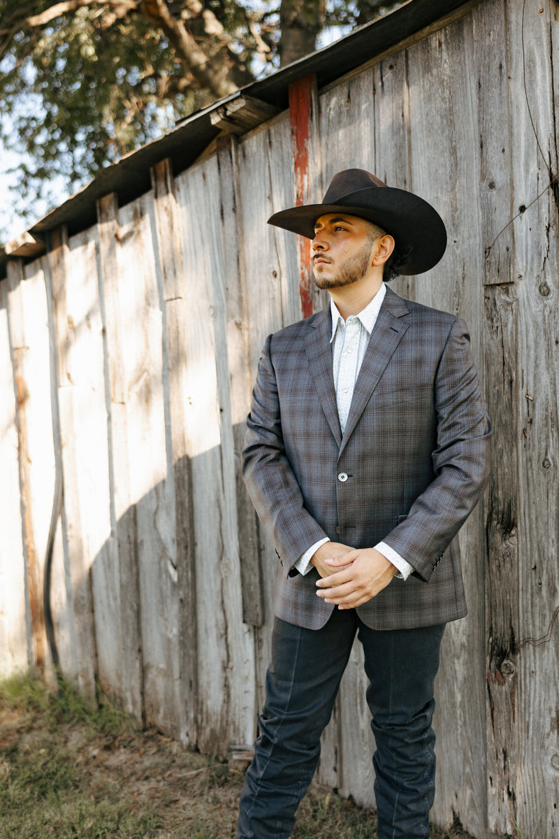 Byron Plaid Wool Grey and Rust Sport Coat